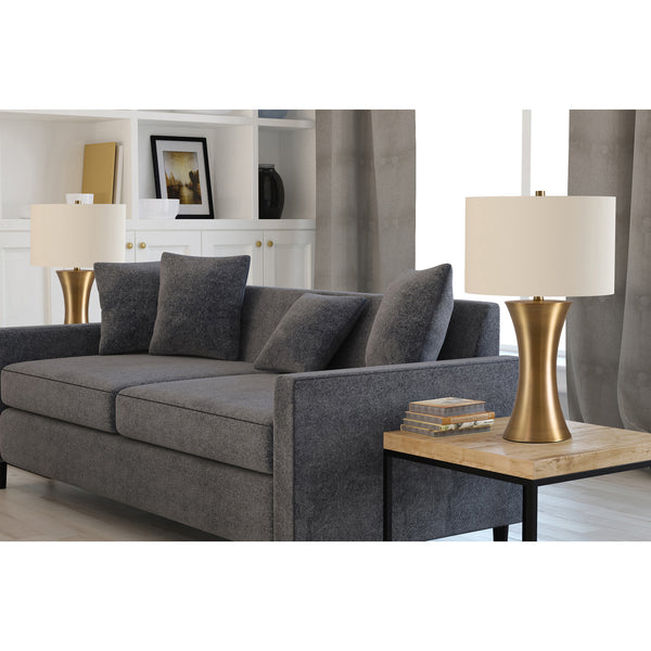 Homeroots 24" Antiqued Brass Metal Table Lamp With White Drum Shade   524433