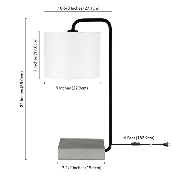 Homeroots 22" Black And Gray Concrete Arched Table Lamp With White Drum Shade   524437