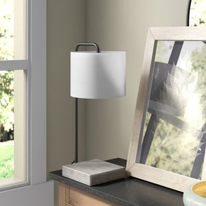 Homeroots 22" Black And Gray Concrete Arched Table Lamp With White Drum Shade   524437