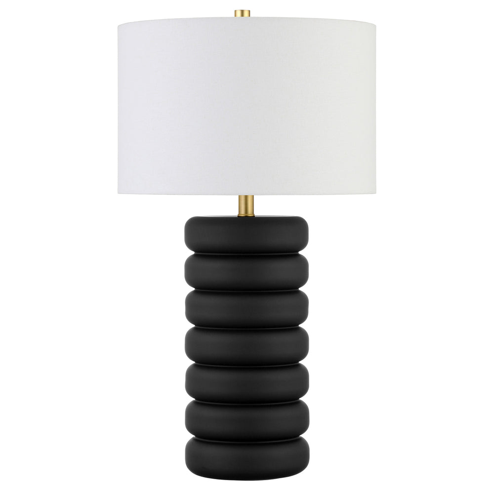Homeroots 25" Black Ceramic Table Lamp With White Drum Shade   524440