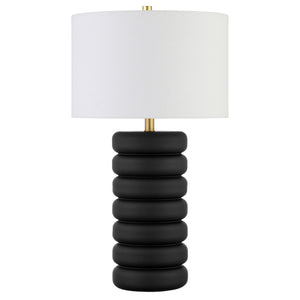 Homeroots 25" Black Ceramic Table Lamp With White Drum Shade   524440