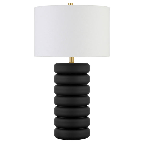 Homeroots 25" Black Ceramic Table Lamp With White Drum Shade   524440