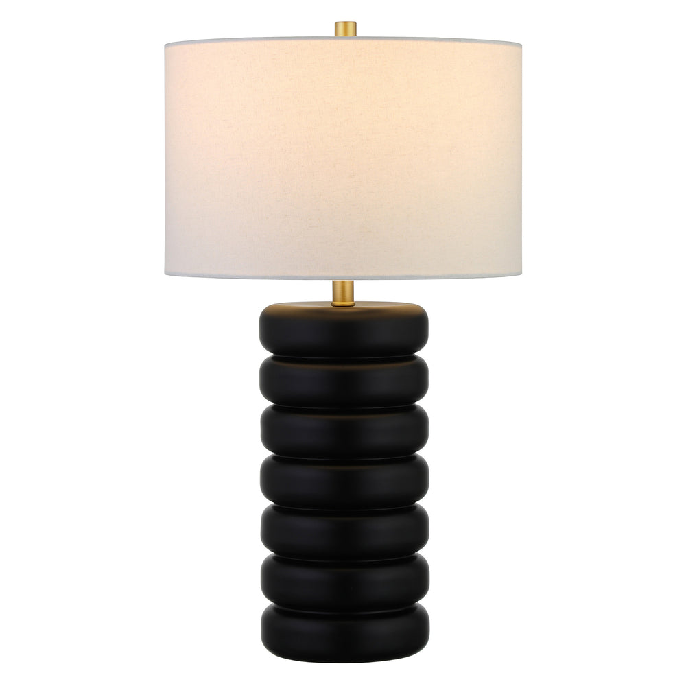 Homeroots 25" Black Ceramic Table Lamp With White Drum Shade   524440