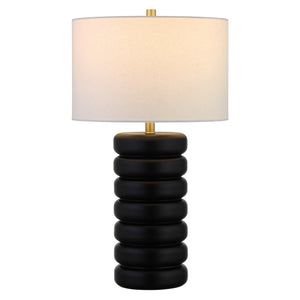 Homeroots 25" Black Ceramic Table Lamp With White Drum Shade   524440