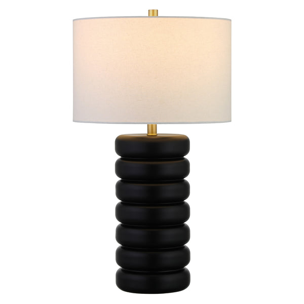 Homeroots 25" Black Ceramic Table Lamp With White Drum Shade   524440