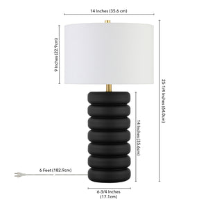 Homeroots 25" Black Ceramic Table Lamp With White Drum Shade   524440