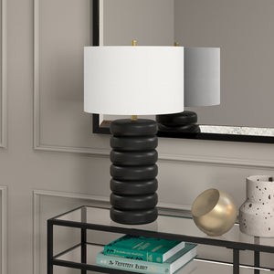 Homeroots 25" Black Ceramic Table Lamp With White Drum Shade   524440