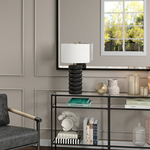 Homeroots 25" Black Ceramic Table Lamp With White Drum Shade   524440