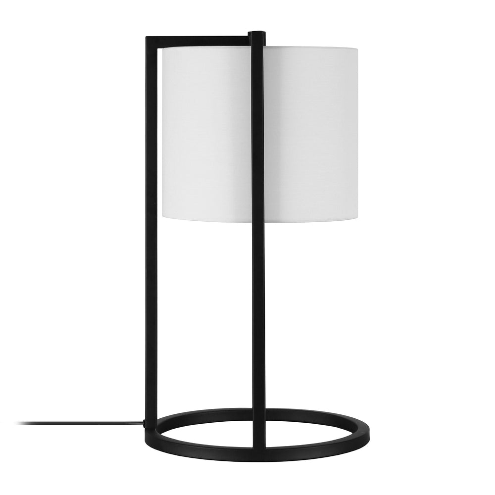 Homeroots 22" Black Metal Table Lamp With White Drum Shade   524443