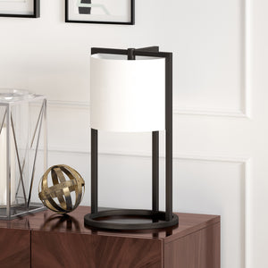 Homeroots 22" Black Metal Table Lamp With White Drum Shade   524443