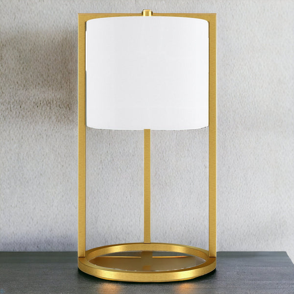 Homeroots 22" Brass Metal Table Lamp With White Drum Shade   524444