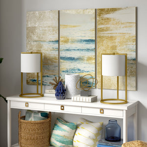 Homeroots 22" Brass Metal Table Lamp With White Drum Shade   524444