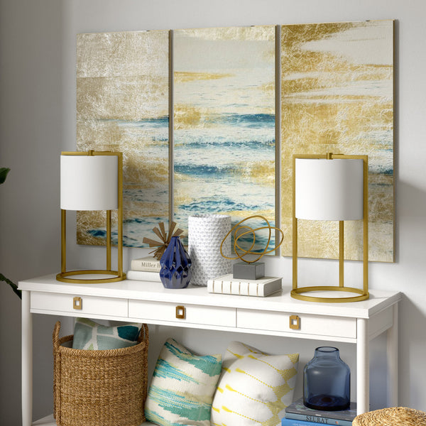 Homeroots 22" Brass Metal Table Lamp With White Drum Shade   524444