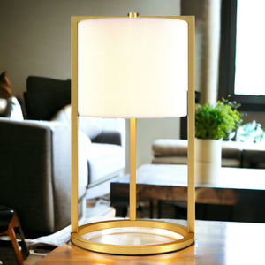 Homeroots 22" Brass Metal Table Lamp With White Drum Shade   524444
