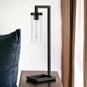 Homeroots 26" Black Metal Arched Table Lamp With Clear Cylinder Shade   524445