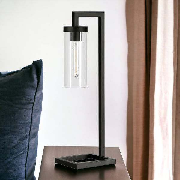 Homeroots 26" Black Metal Arched Table Lamp With Clear Cylinder Shade   524445