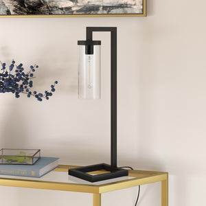 Homeroots 26" Black Metal Arched Table Lamp With Clear Cylinder Shade   524445