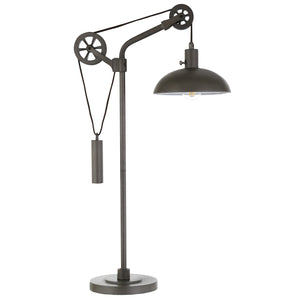 Homeroots 33" Gray Metal Adjustable Desk Table Lamp With Gray Dome Shade   524462