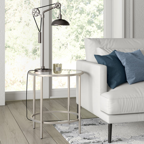 Homeroots 33" Gray Metal Adjustable Desk Table Lamp With Gray Dome Shade   524462