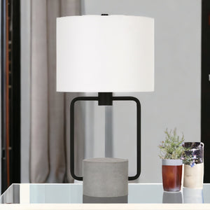 Homeroots 22" Black And Gray Concrete Table Lamp With White Drum Shade   524464