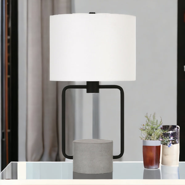 Homeroots 22" Black And Gray Concrete Table Lamp With White Drum Shade   524464
