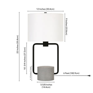 Homeroots 22" Black And Gray Concrete Table Lamp With White Drum Shade   524464