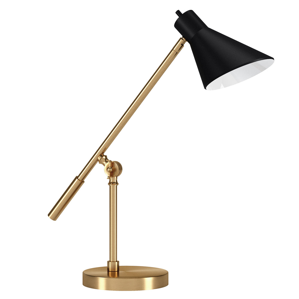 Homeroots 22" Brass Metal Desk Table Lamp With Black Cone Shade   524468