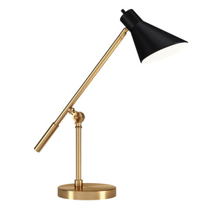 Homeroots 22" Brass Metal Desk Table Lamp With Black Cone Shade   524468