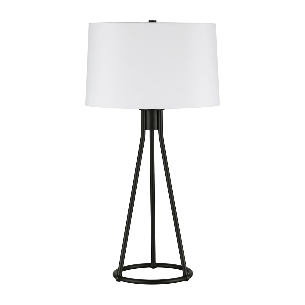 Homeroots 28" Black Metal Table Lamp With White Drum Shade   524472