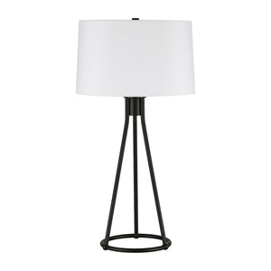 Homeroots 28" Black Metal Table Lamp With White Drum Shade   524472