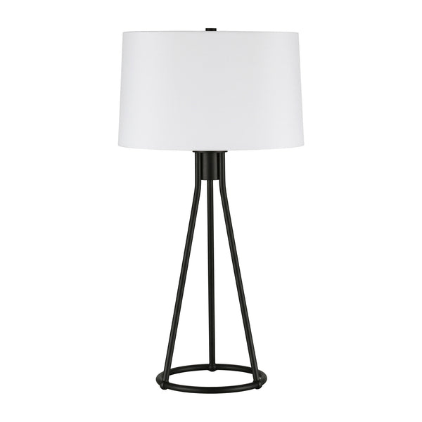 Homeroots 28" Black Metal Table Lamp With White Drum Shade   524472