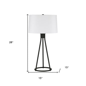 Homeroots 28" Black Metal Table Lamp With White Drum Shade   524472