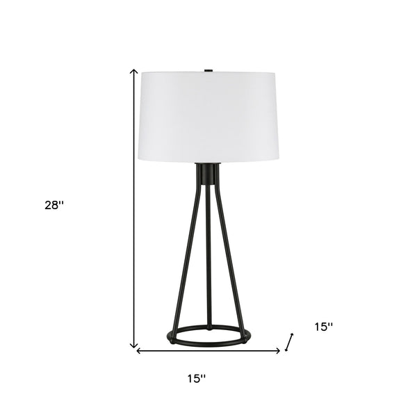 Homeroots 28" Black Metal Table Lamp With White Drum Shade   524472