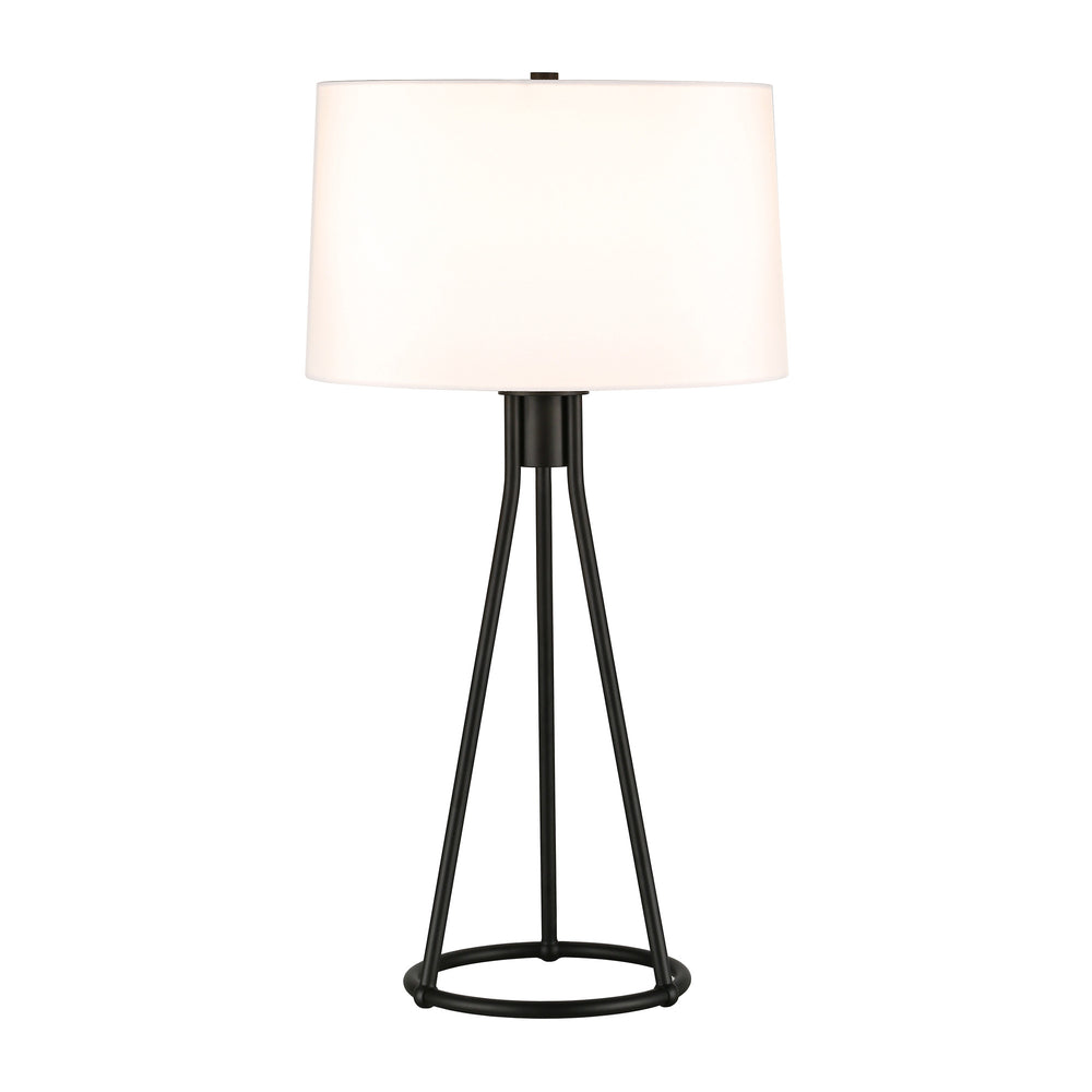 Homeroots 28" Black Metal Table Lamp With White Drum Shade   524472