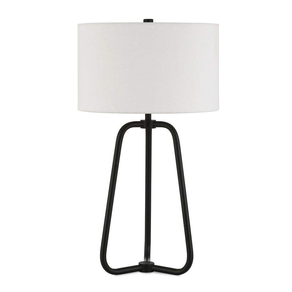 Homeroots 25" Black Metal Table Lamp With White Drum Shade   524474