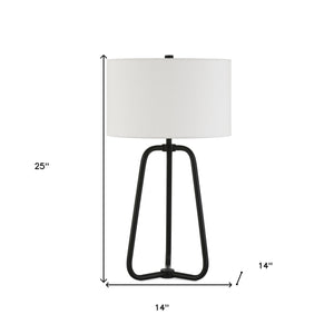 Homeroots 25" Black Metal Table Lamp With White Drum Shade   524474