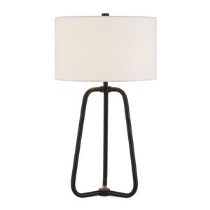 Homeroots 25" Black Metal Table Lamp With White Drum Shade   524474