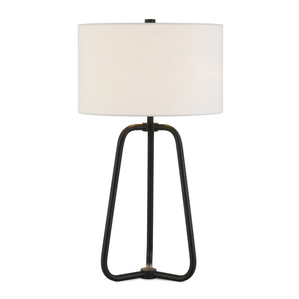 Homeroots 25" Black Metal Table Lamp With White Drum Shade   524474