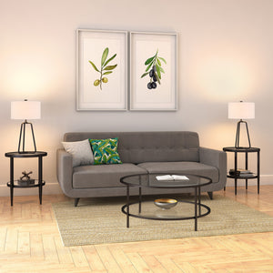 Homeroots 25" Black Metal Table Lamp With White Drum Shade   524474