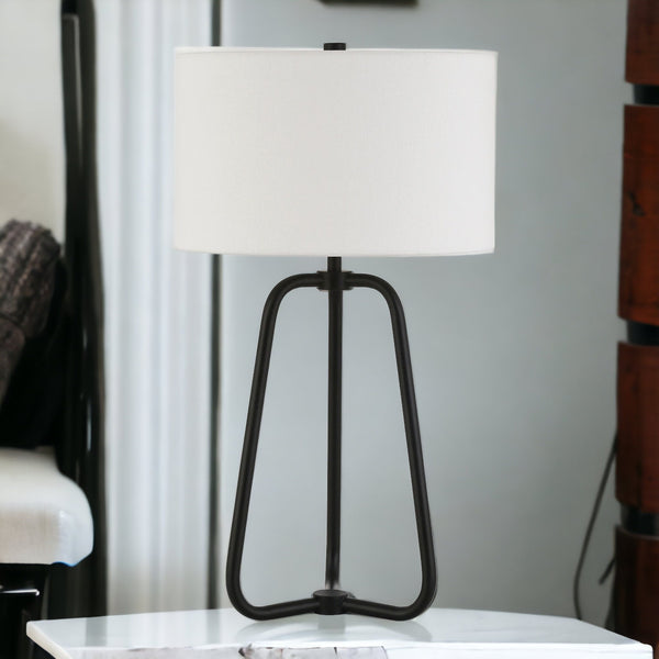 Homeroots 25" Black Metal Table Lamp With White Drum Shade   524474