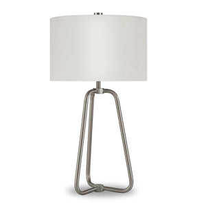 Homeroots 25" Nickel Metal Table Lamp With White Drum Shade   524475