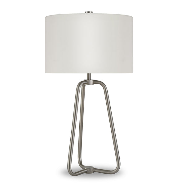 Homeroots 25" Nickel Metal Table Lamp With White Drum Shade   524475