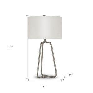 Homeroots 25" Nickel Metal Table Lamp With White Drum Shade   524475