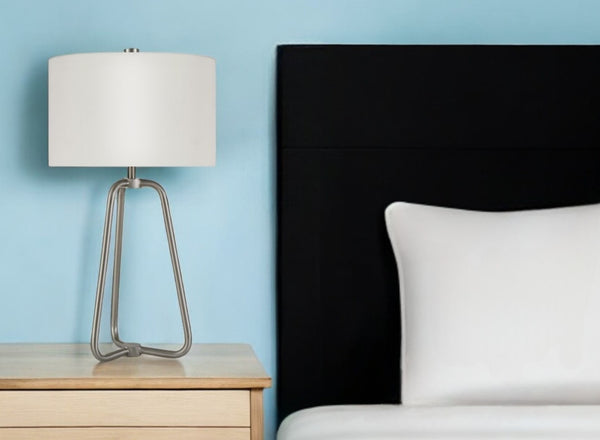 Homeroots 25" Nickel Metal Table Lamp With White Drum Shade   524475