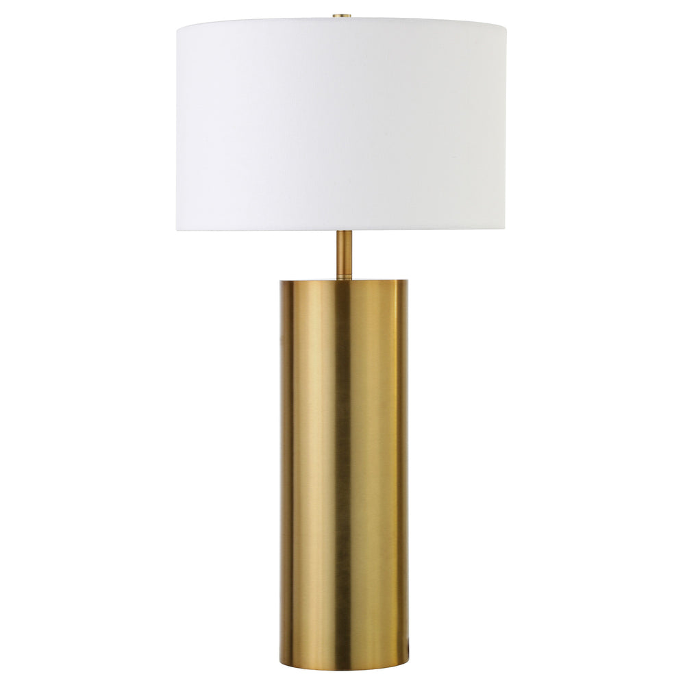 Homeroots 30" Brass Metal Table Lamp With White Drum Shade   524477