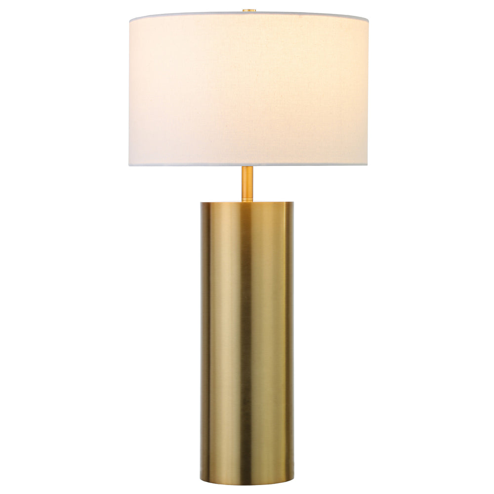 Homeroots 30" Brass Metal Table Lamp With White Drum Shade   524477
