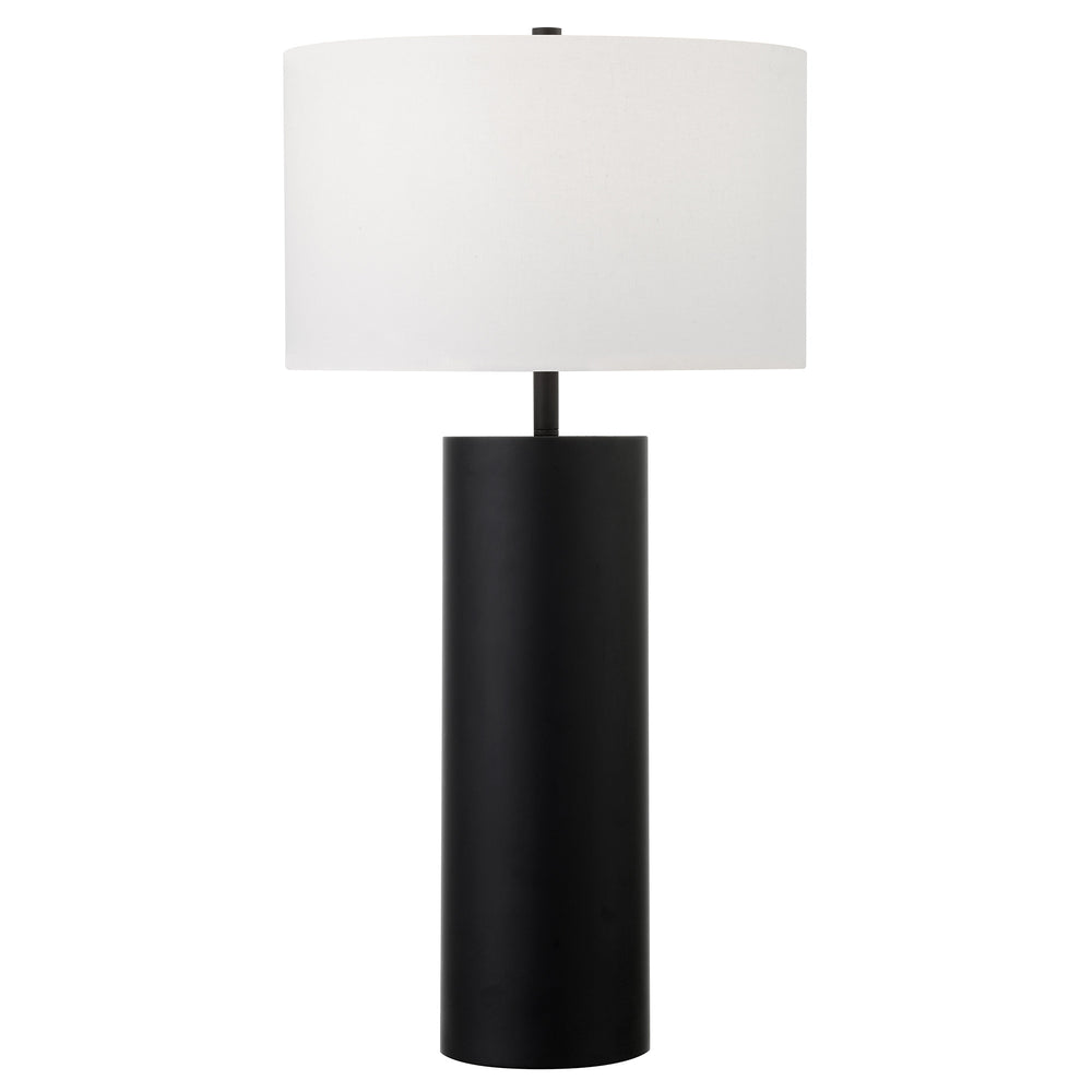 Homeroots 30" Black Metal Table Lamp With White Drum Shade   524478