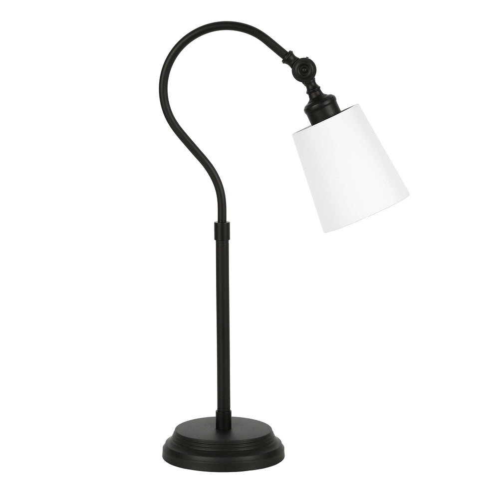 Homeroots 25" Black Metal Arched Table Lamp With White Drum Shade   524479