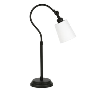Homeroots 25" Black Metal Arched Table Lamp With White Drum Shade   524479