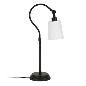 Homeroots 25" Black Metal Arched Table Lamp With White Drum Shade   524479